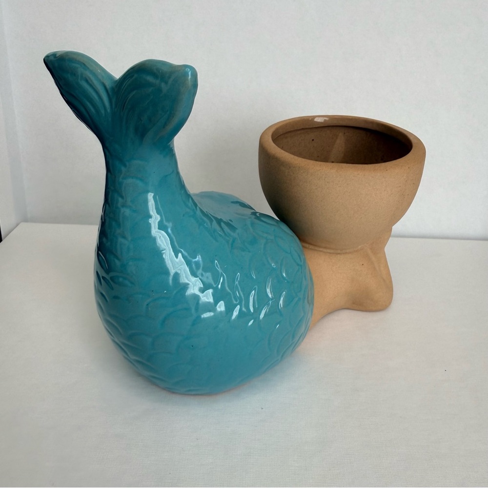 Ceramic Mermaid Planter in Turquoise - Vase Pot Succulent Candle Holder - Beach - Picture 7 of 8